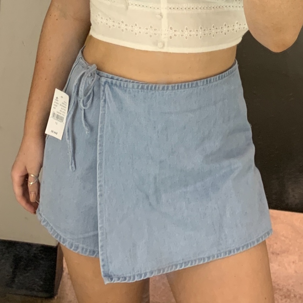 PacSun Light Blue Asymmetrical Denim Wrap Skort